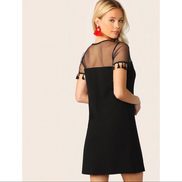 ❗️LAST CHANCE❗️NWOT Black mesh tassel shift dress - Picture 2 of 6